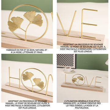 Ornements 35x12,5x7,2cm light luxury gold ginkgo biloba alphabet ornament home living room decoration petits objets decoratifs